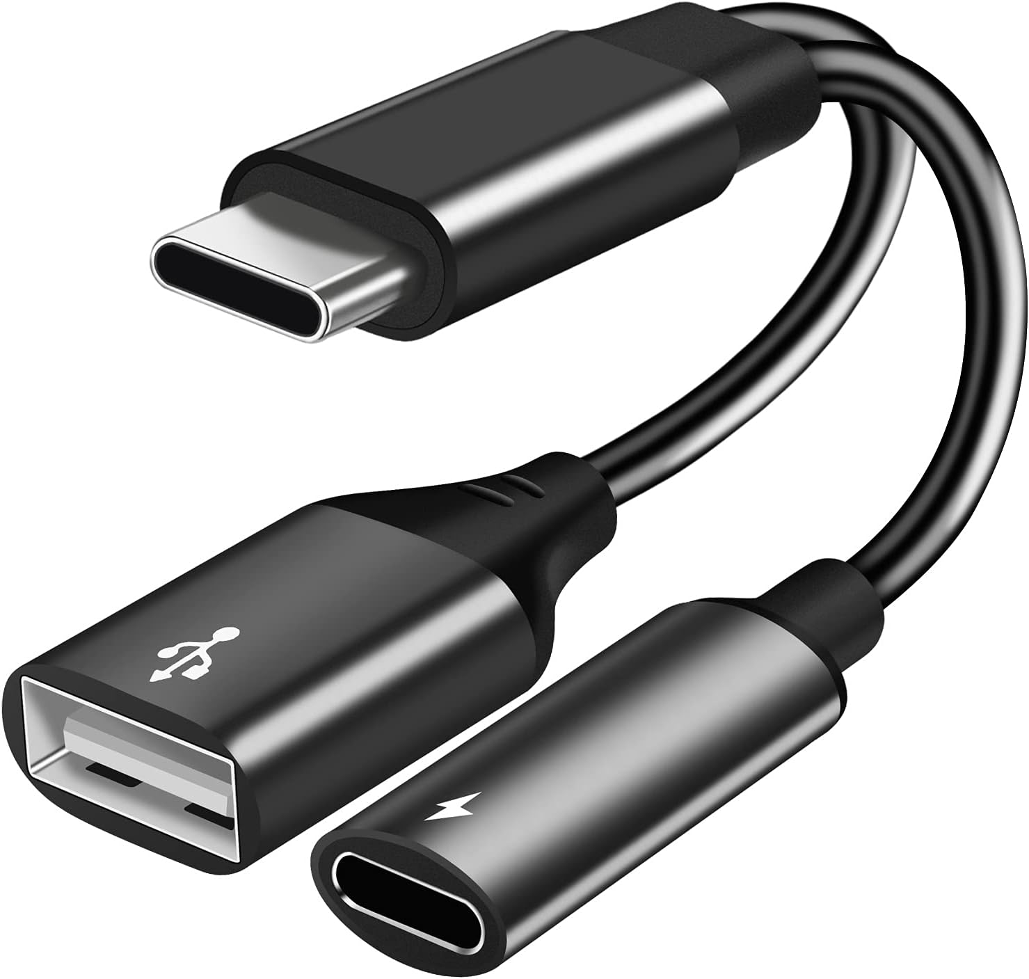 USB C OTG Adapter, 2 in 1 USB C Male to USB Female with 60W PD Charging Port Adapter Compatible with Galaxy S23 S22 Note 20, LG V40 V30, Google Pixel 6 XL,Google Chromecast with Google TV (Black) - Image 1