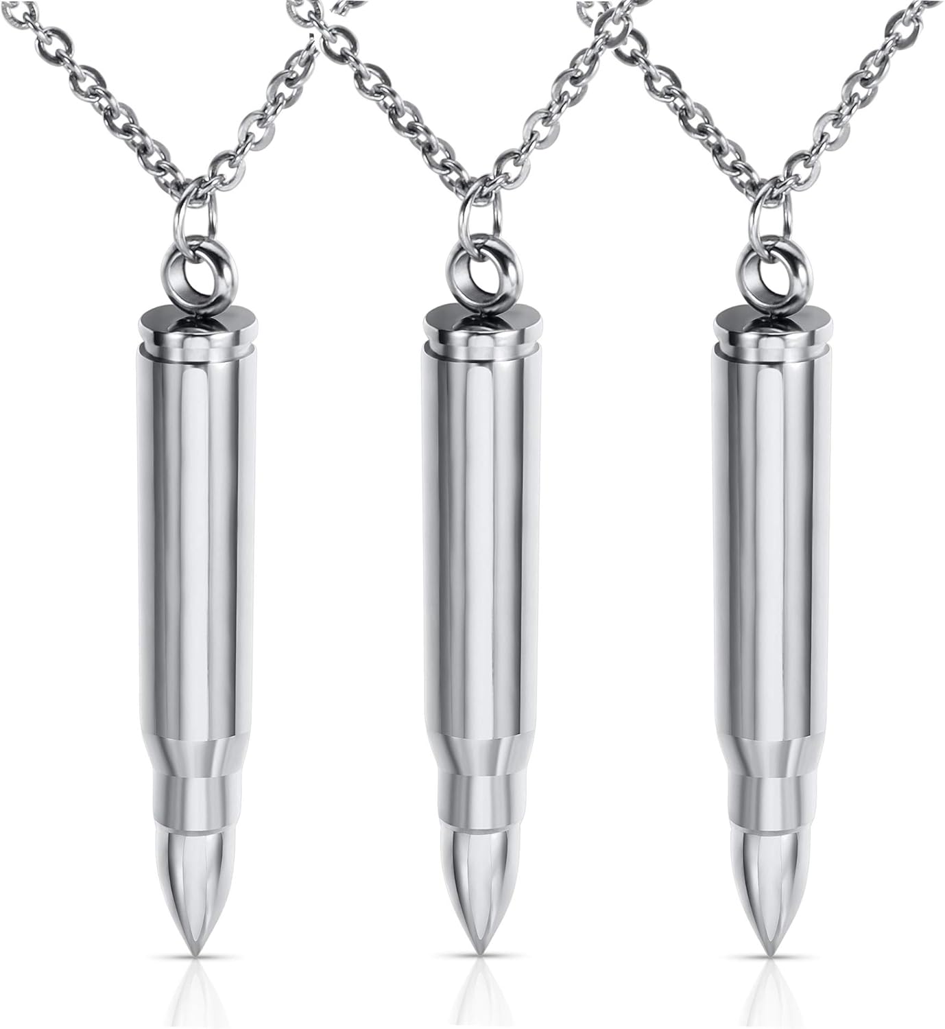 3PCS Personalized Stainless Steel Bullet Urn Necklace Keepsake Memorial Ashes Urn Necklaces for Men - Image 1