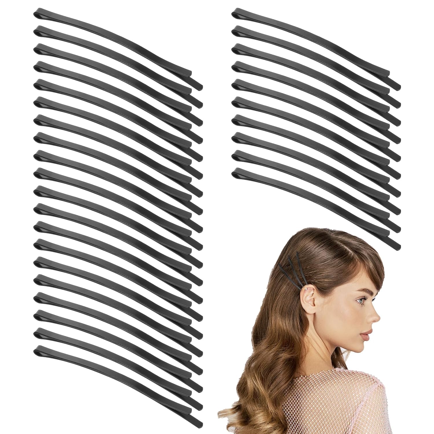 30pcs Black Jumbo Bobby Pins, 3.35 Inch Long Bobby Pins for Thick Updo Hair, Metal Hair Clips Hairpins Hair Accessories for Women, Long Hair Pins Hair Clips Hairpins Hair Accessories - Image 1