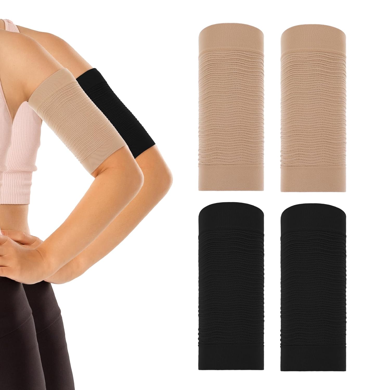 4 Pairs Arm Compression Sleeve for Women, Elastic Sport Arm Shapers Slim Upper Arm Wraps for Flabby Arms - Image 1