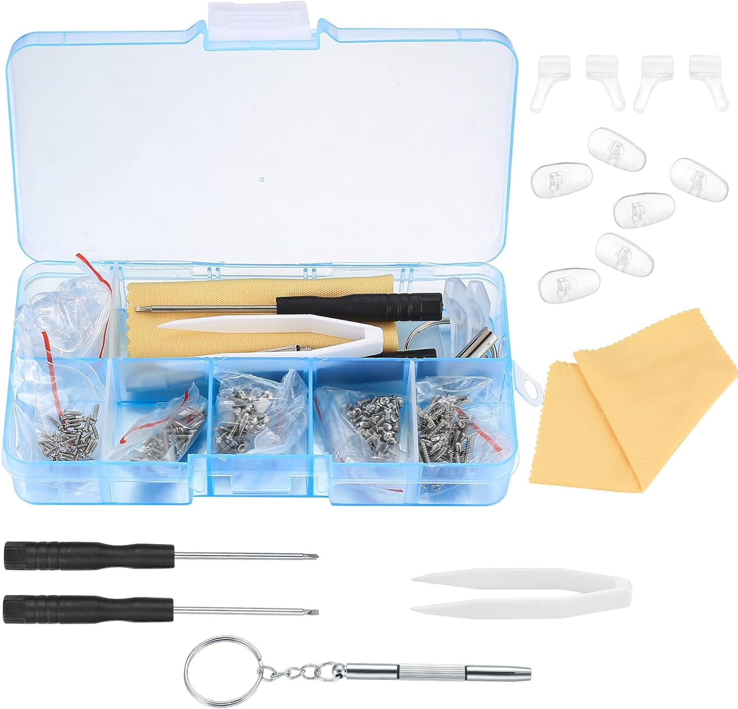 Eyeglasses Repair Kit, Sunglasses Repair Kit, Includes Glasses Screws and Screwdrivers, Glasses Nose Pads,Glasses Cloth, Tweezer, for Glasses, Sunglasses, Watch, Repair Kit - 500 Pcs - Image 1