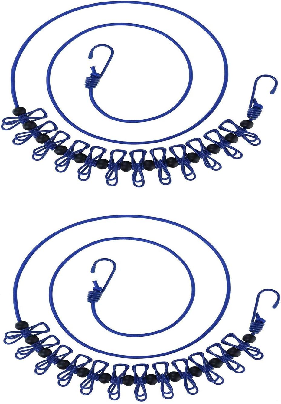 2 Pack 5.84 Feet Windproof Clothesline with 12 Blue Clips, Adjustable Clothes Line for Home, Travel and Outdoor Hanging Clothes - Image 1