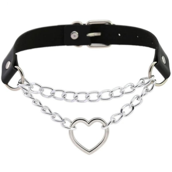 Black PU Leather Necklace with Heart - Image 1