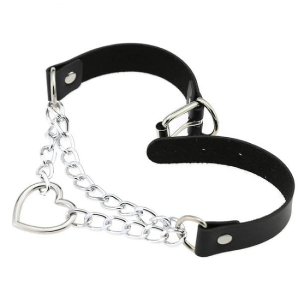 Black PU Leather Necklace with Heart - Image 2