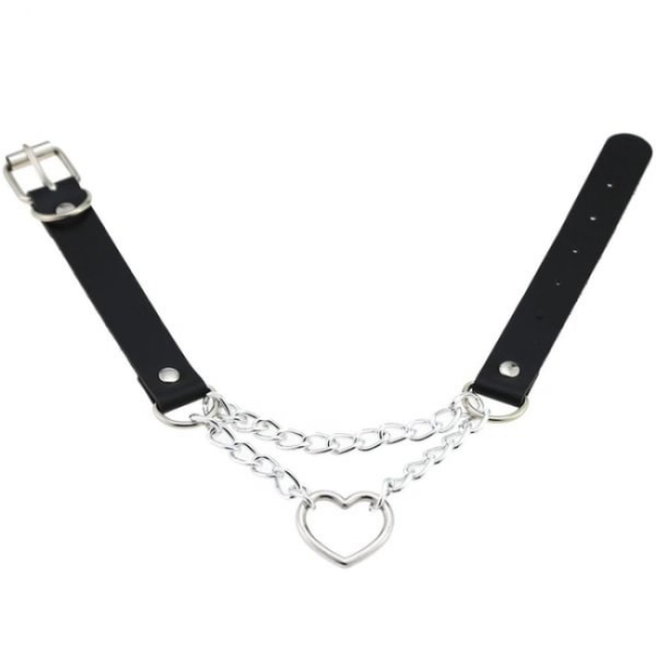 Black PU Leather Necklace with Heart - Image 3