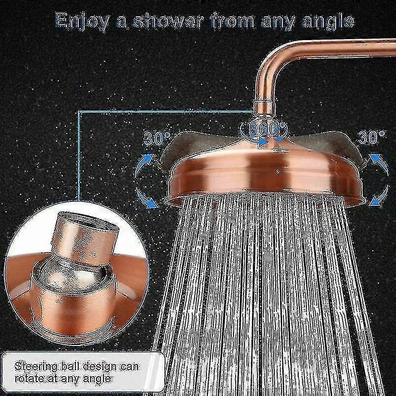 Copper High Pressure Rain Shower Head 20cm 8 Inch Adjustable Angle Fixed Mount Gold - Image 2