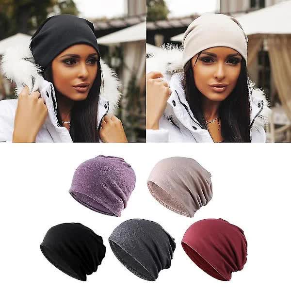 Chemo Hats Slouchy Baggy Beanie 5-Pack Khaki Black Grey Burgundy Purple - Image 1