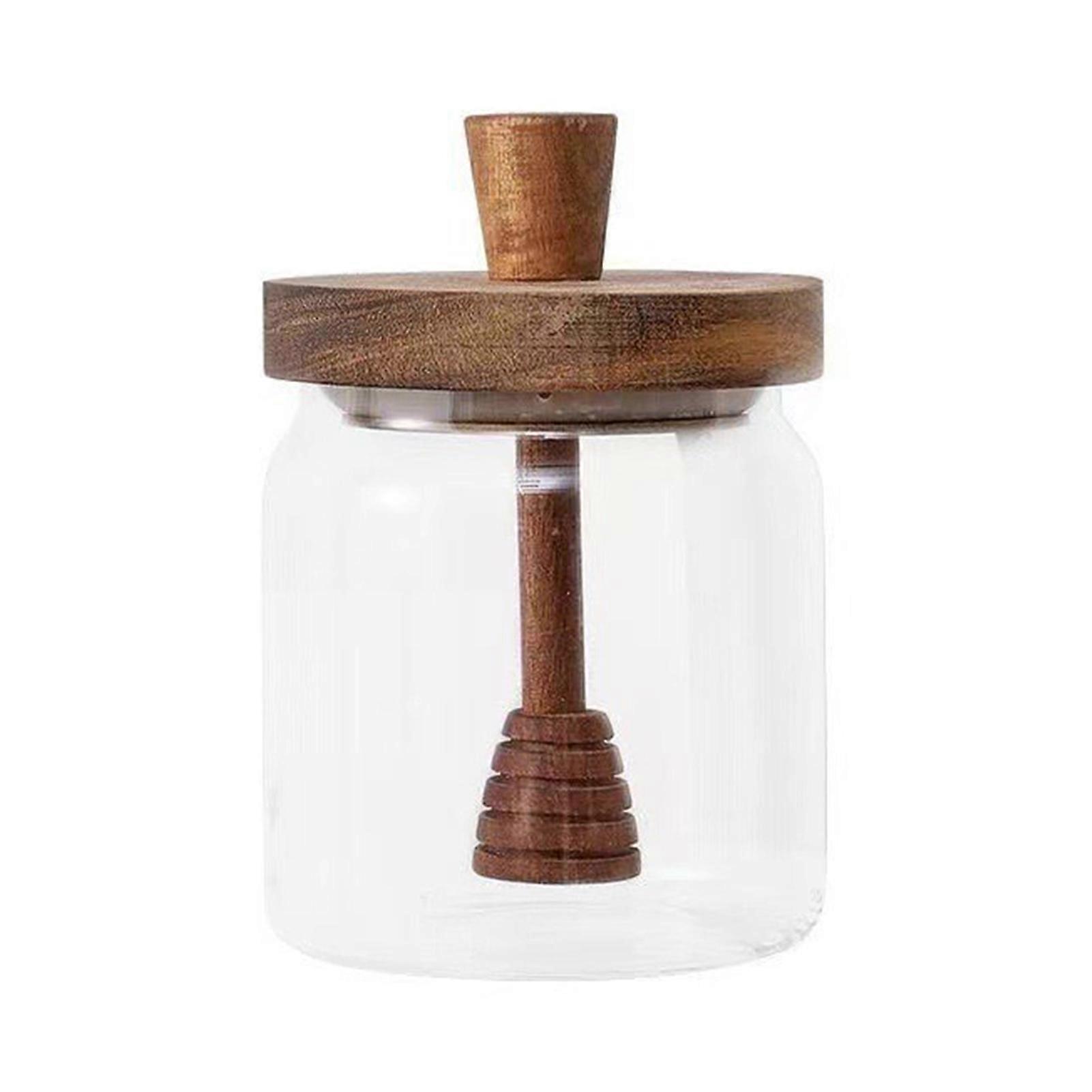 Honey Jar Set 500ml Glass with Wooden Spoon Lid, Airtight Transparent Honey Pot for Easy Monitoring, Wide Opening - Image 1