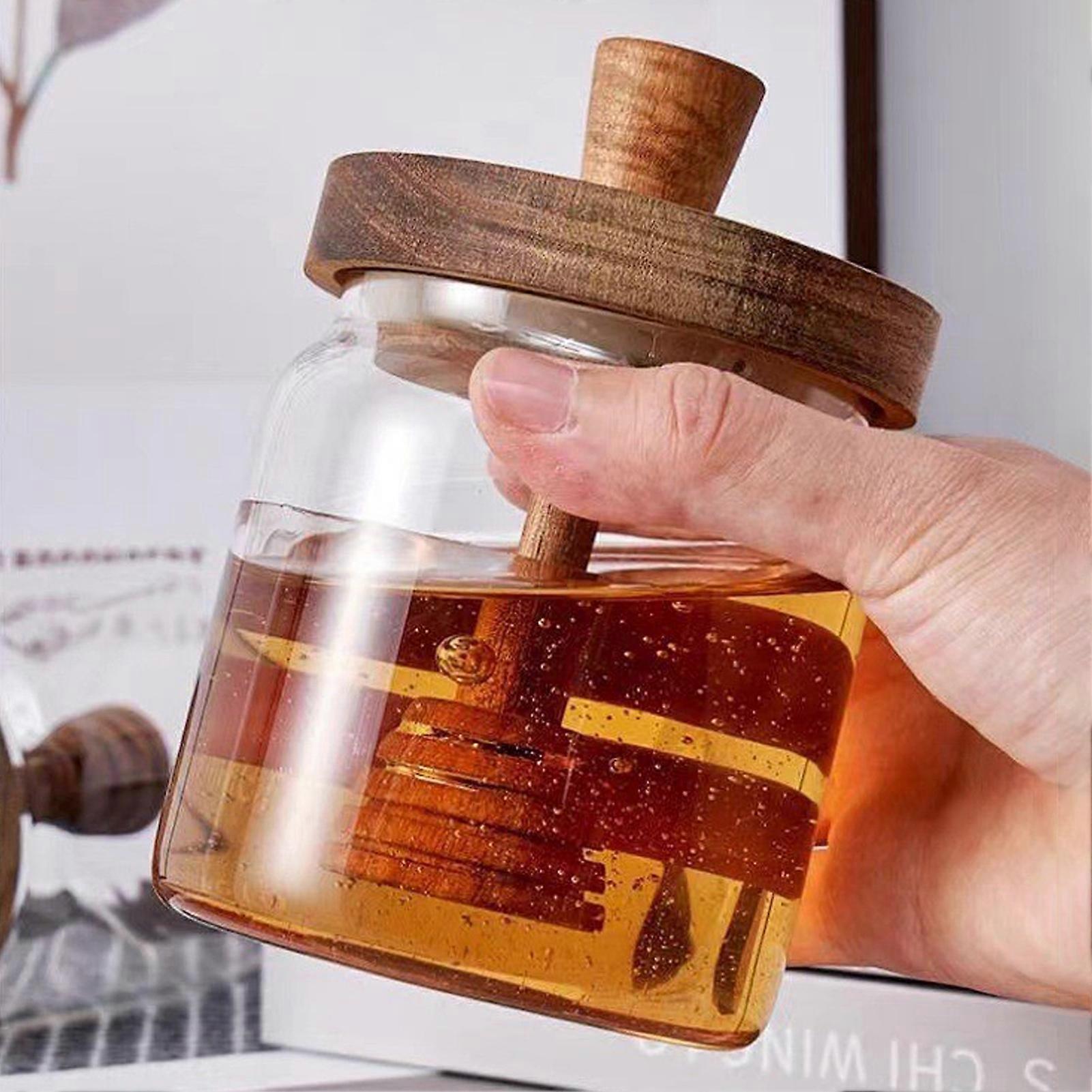 Honey Jar Set 500ml Glass with Wooden Spoon Lid, Airtight Transparent Honey Pot for Easy Monitoring, Wide Opening - Image 2