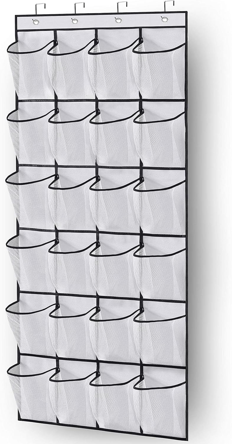 Over the Door Shoe Storage Organizer with 24 Large Mesh Pockets White - Image 1