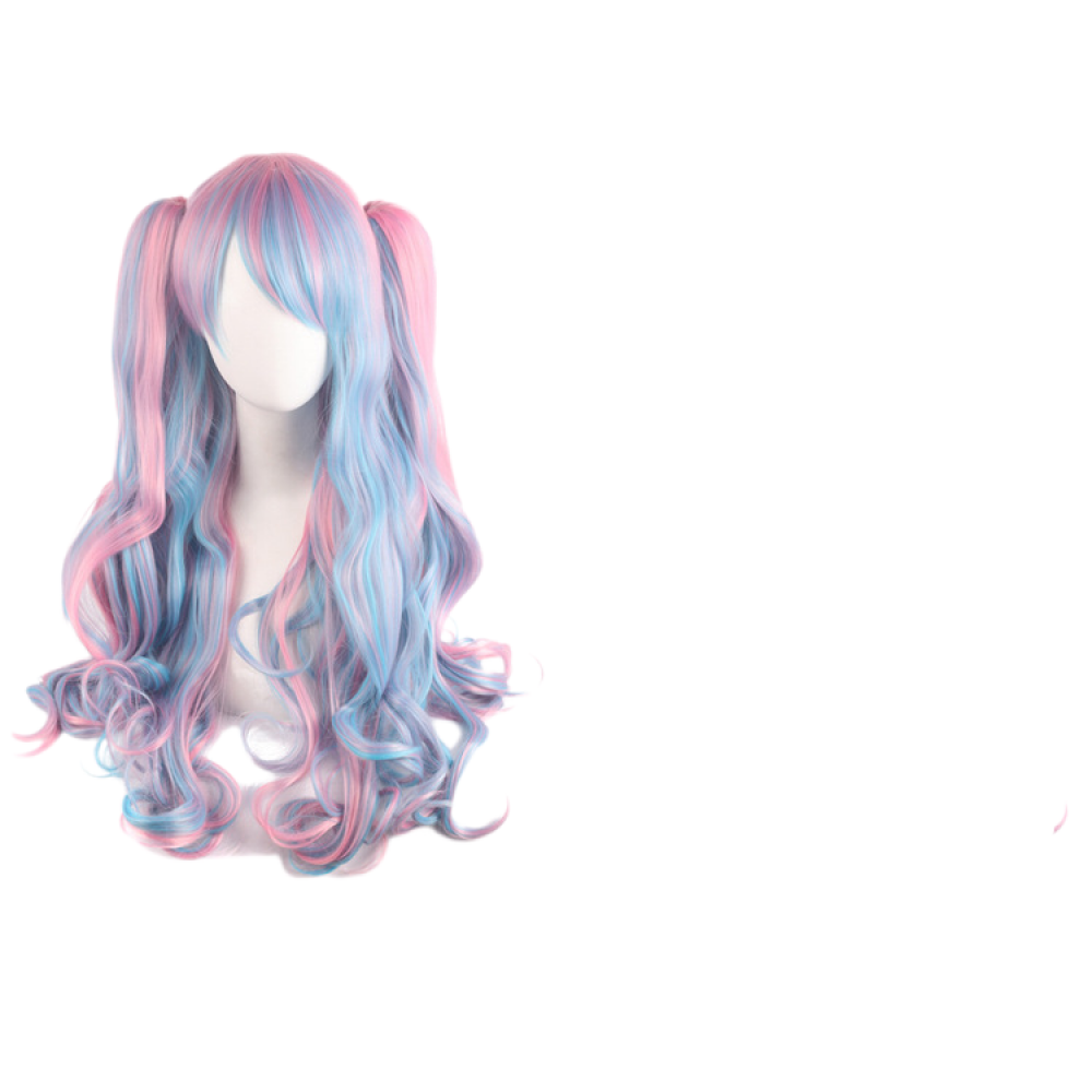 Lolita Clip-on Ponytail Wig Long Curly Double Ponytail Cosplay Wig Pink Blue Blonde - Image 1