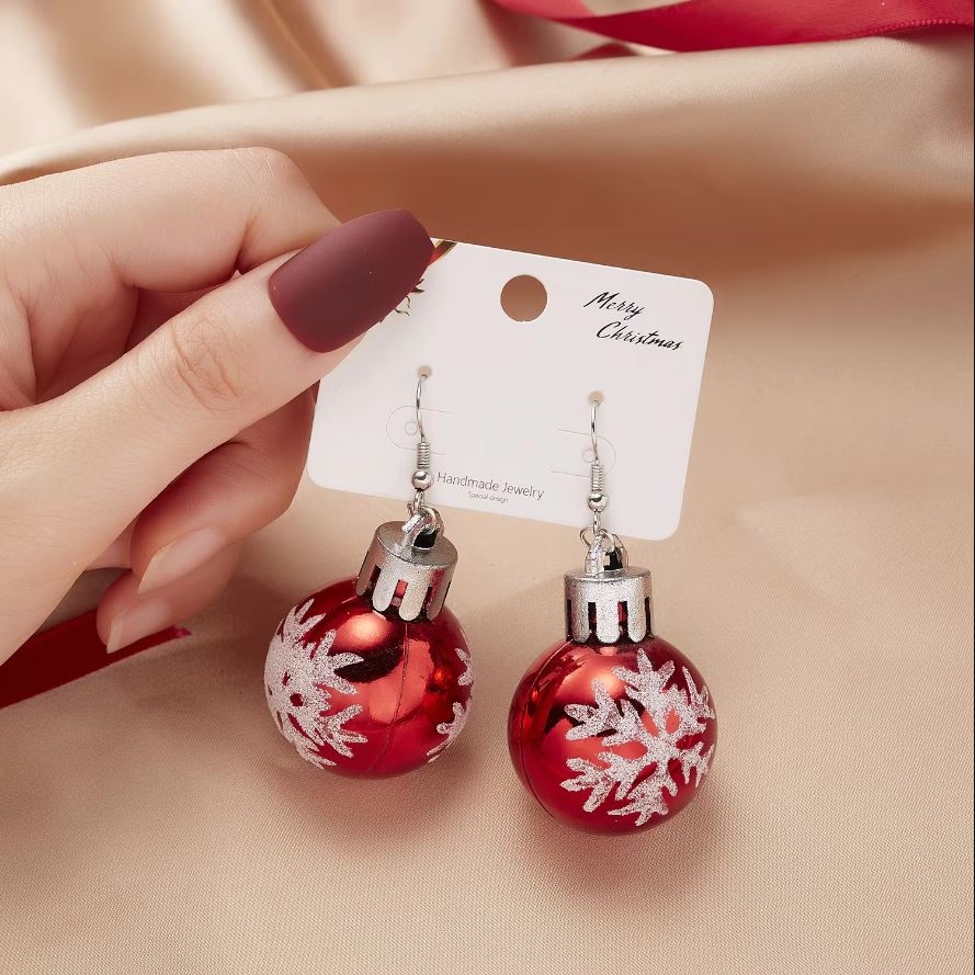 Red Christmas Ball Earrings - Image 2