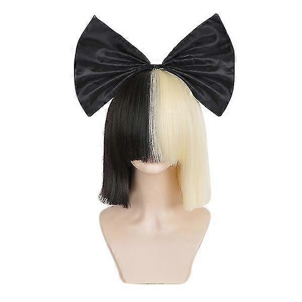 Ombre Straight SIA Cosplay Wig with Bangs and Black Bow 14 Inch Synthetic Hair for Women - Image 1
