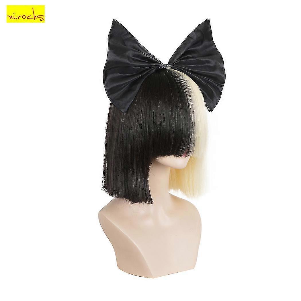 Ombre Straight SIA Cosplay Wig with Bangs and Black Bow 14 Inch Synthetic Hair for Women - Image 3
