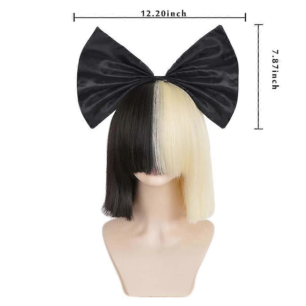 Ombre Straight SIA Cosplay Wig with Bangs and Black Bow 14 Inch Synthetic Hair for Women - Image 4