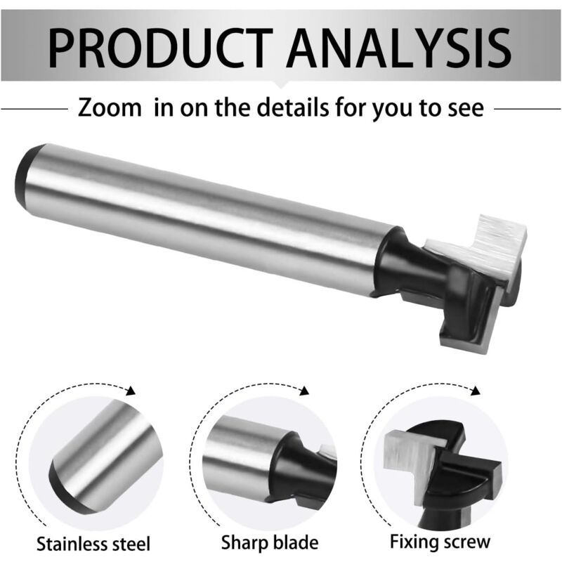 8mm T-Slot Router Bits 3Pcs Set with 7.93/9.52/12.7mm Shanks Compatible with Bosch DeWalt Makita for Woodworking Power Tools Carpentry - Image 3