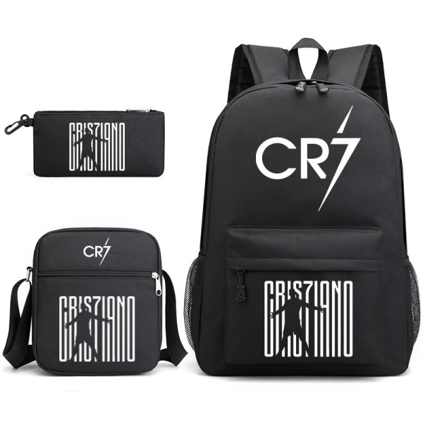 Cristiano Ronaldo Backpack 3-Piece Set, Black Youth School Backpack - Image 1