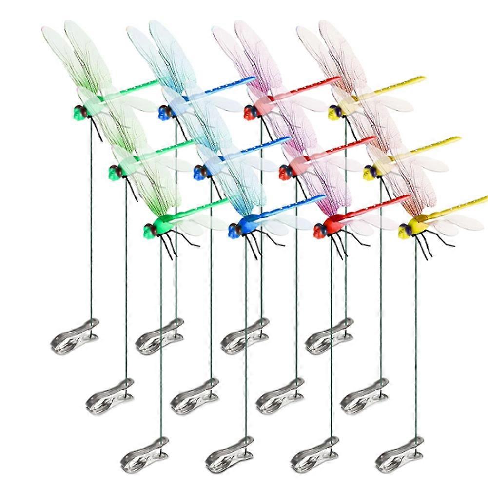 12pcs 3D Artificial Dragonfly Clips for Outdoor Garden Decor Gardening - Image 1