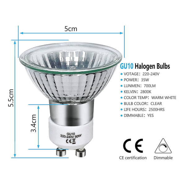 8-pack GU10 halogen bulbs 35W 220V warm white 2800K - Image 4
