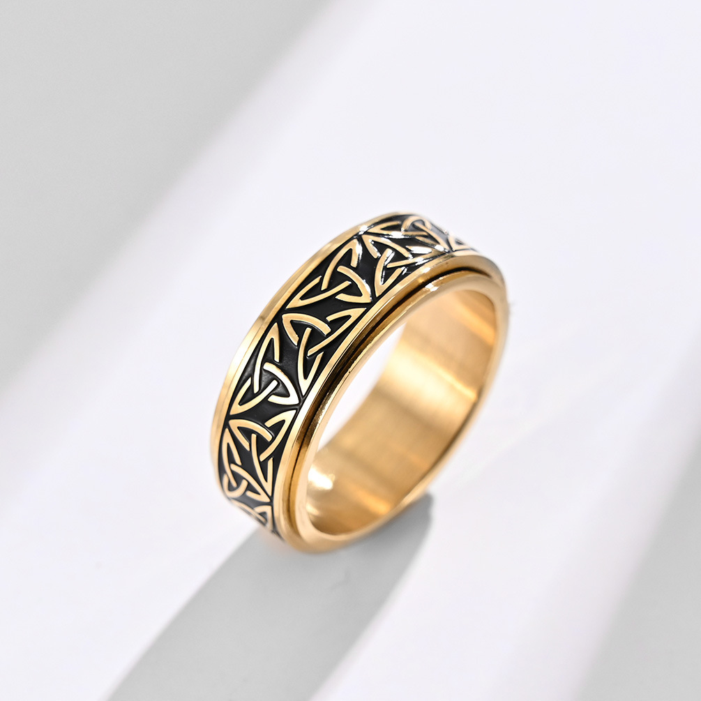 Nordic Norwegian Viking Triangle Knot Rotatable Titanium Steel Ring for Men and Women Relaxing Finger Ring Hand Forged - Image 3