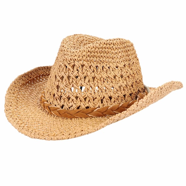 Cowboy Straw Hat Wide Brim Summer Sun Hat for Women and Men - Image 1