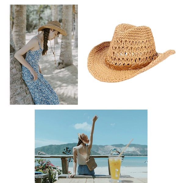 Cowboy Straw Hat Wide Brim Summer Sun Hat for Women and Men - Image 3