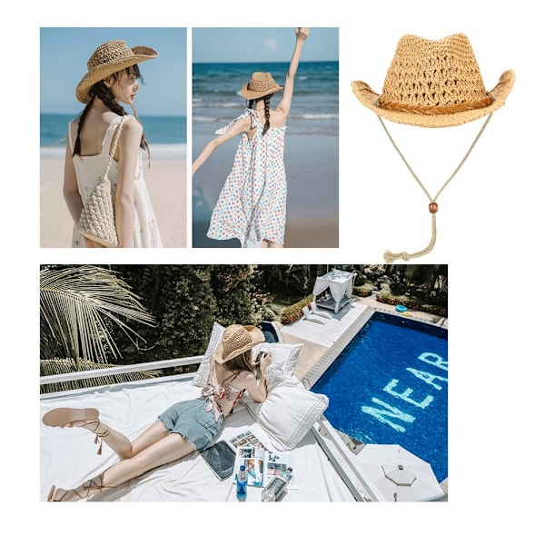 Cowboy Straw Hat Wide Brim Summer Sun Hat for Women and Men - Image 5