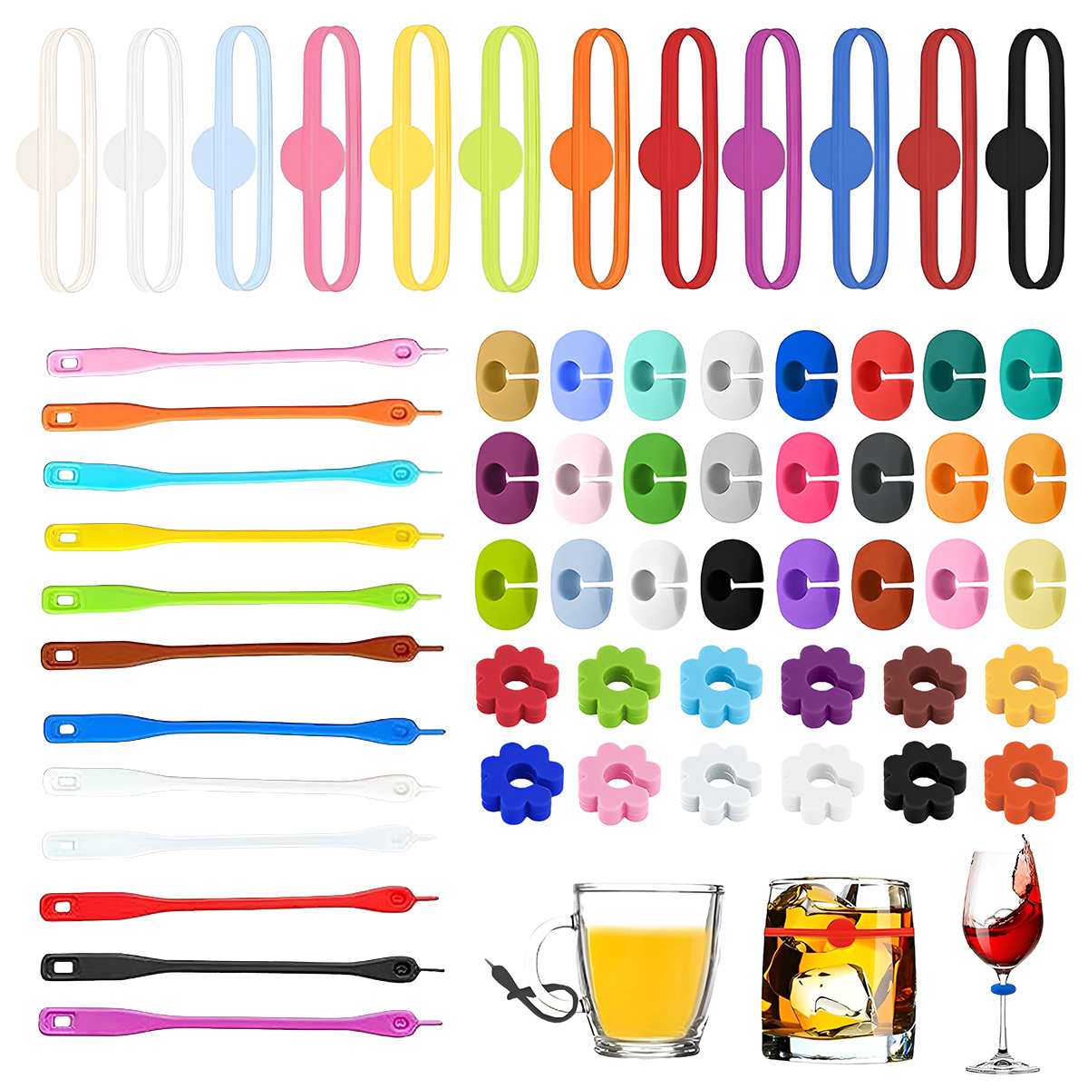 Glass Markers 60 pcs Silicone Reusable Compatible with Wine Glasses - Image 1