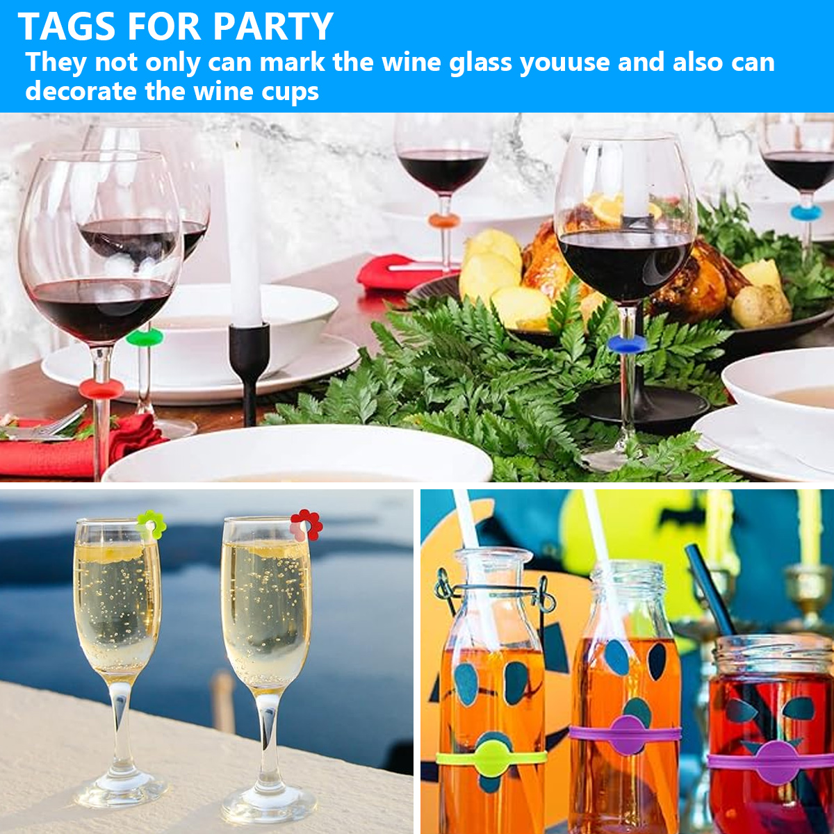 Glass Markers 60 pcs Silicone Reusable Compatible with Wine Glasses - Image 6