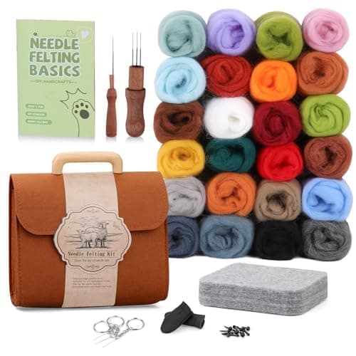Felting Needles Kit in 24 Colors with Wool, Tools, Mat \u0026 Storage Bag for DIY Craft Projects. - Image 1