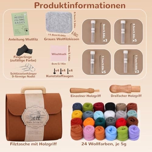 Felting Needles Kit in 24 Colors with Wool, Tools, Mat \u0026 Storage Bag for DIY Craft Projects. - Image 4
