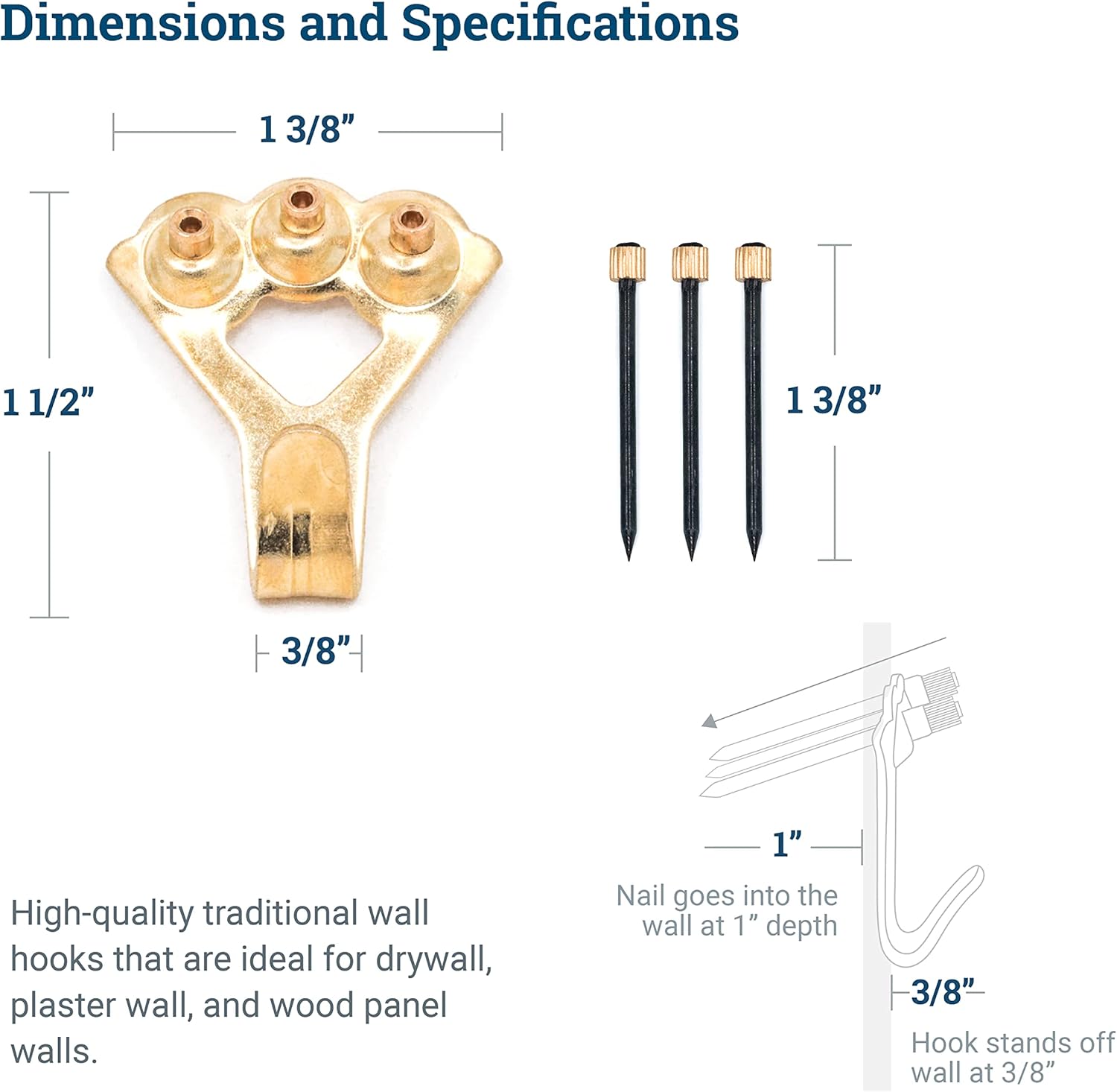 Heavy Duty Picture Hooks Hold 45 kg 10 Pack with Nails Compatible with Drywall for Mirrors - Image 3