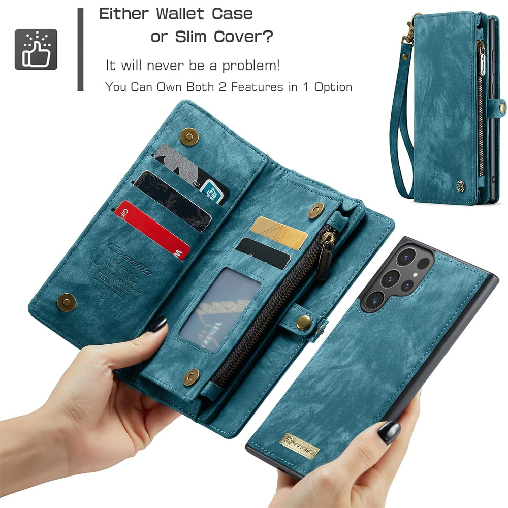 iPhone 16 Pro Max Leather Wallet Case with Magnetic Zipper, Detachable 2-in-1 Flip Cover with Card Holder Compatible with iPhone 16 Pro Max in Dark Pink - Image 8