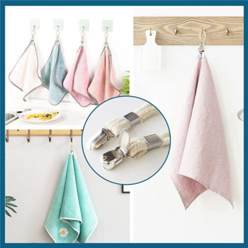 Metal Towel Clamps 5-Pack Kitchen Bathroom Towel Hooks with Braided Cotton Holder for Dishcloths - Image 3