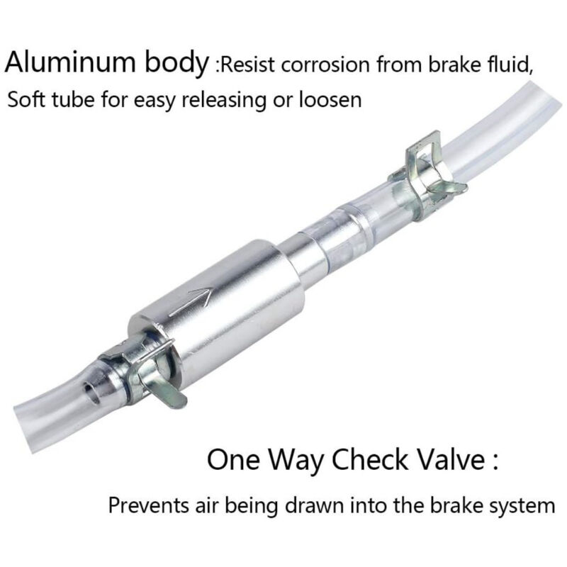Brake Bleed Tool Set with Check Valve and Metal Hose Clamps Compatible with Vehicle Hydraulic Brake Systems Silver - Image 2