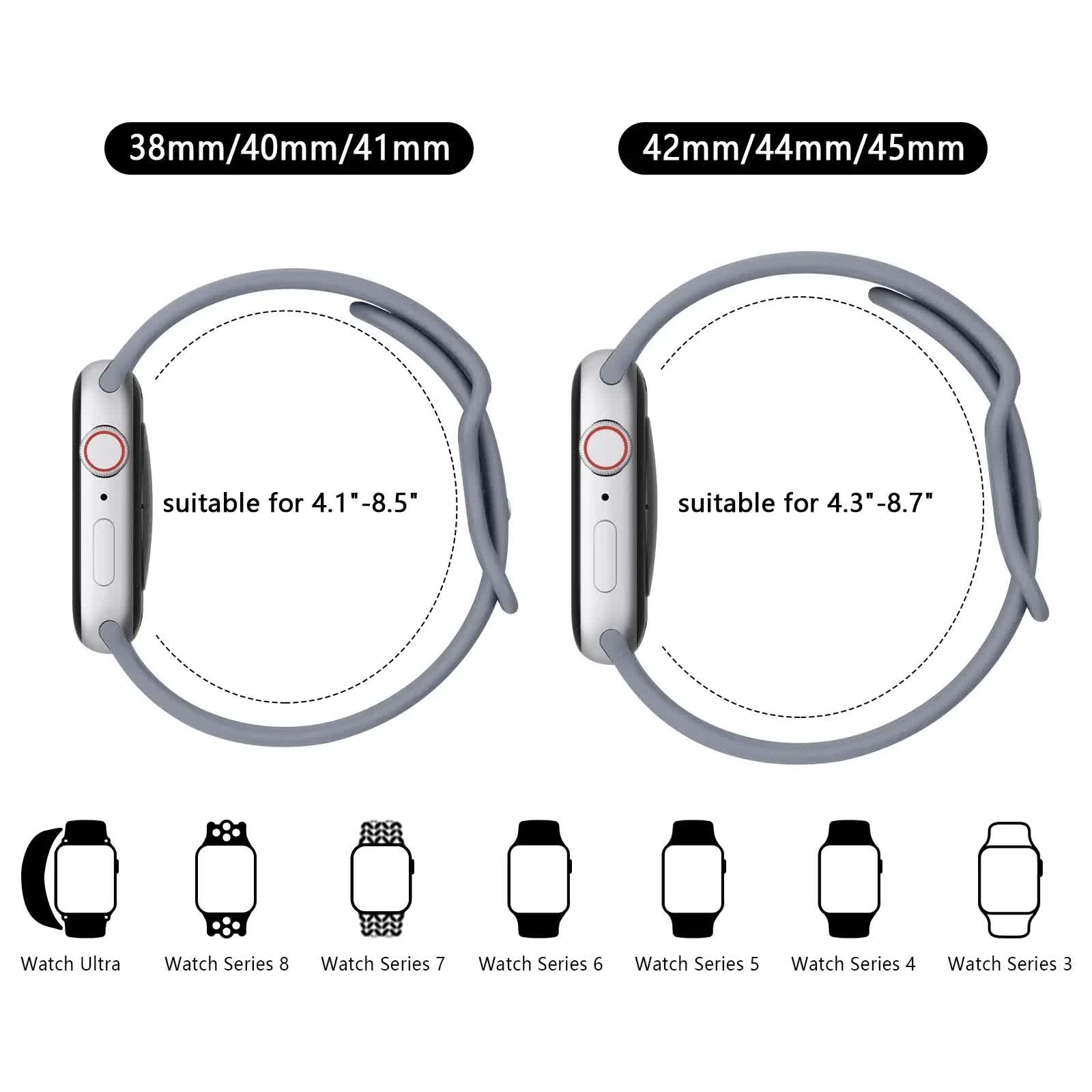 Soft Silicone Band for Compatible with Apple Watch Series 8 7 6 5 4 3 SE and Ultra, Apple, Smoky Purple, 38mm 40mm 41mm 42mm 44mm 45mm 49mm - Image 4