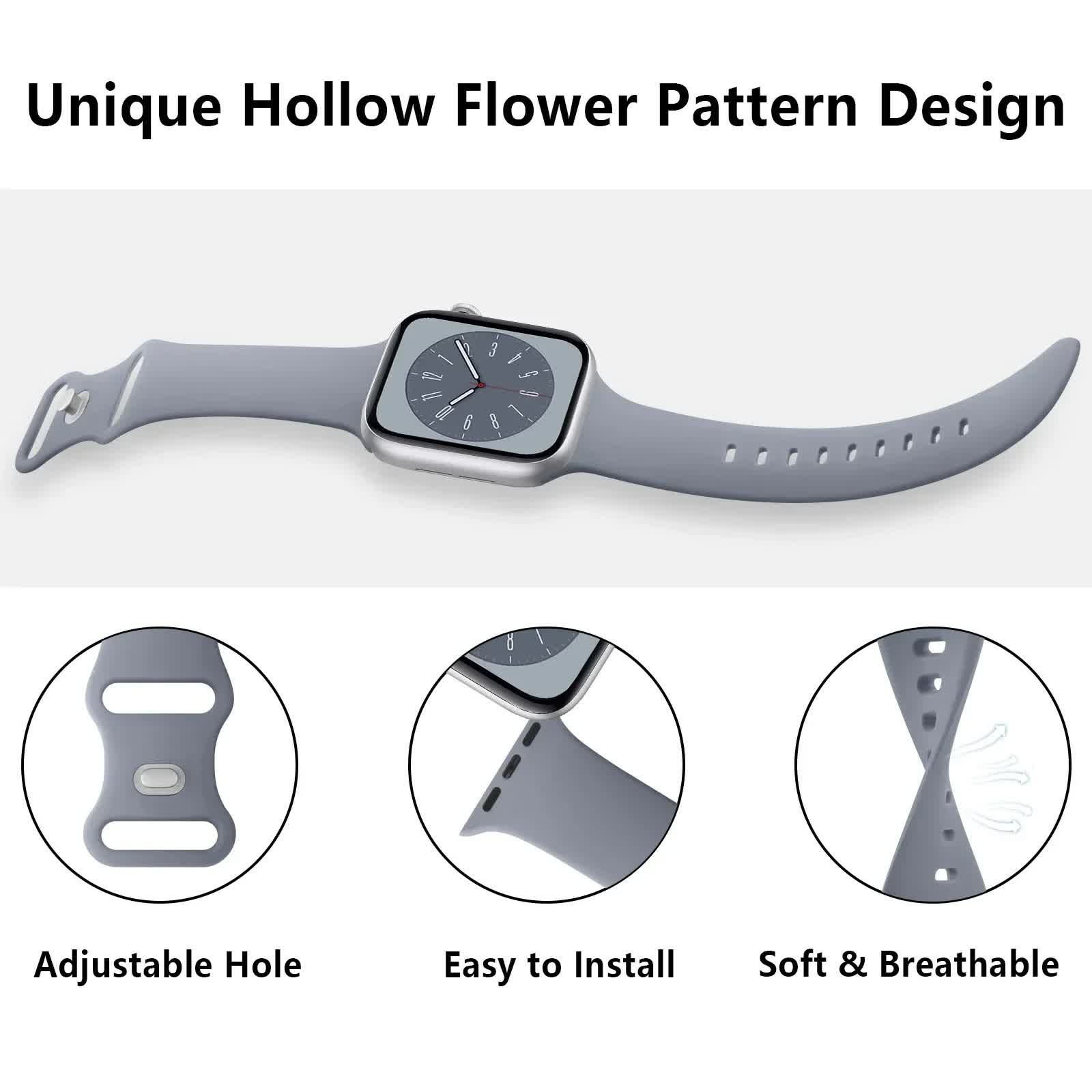 Soft Silicone Band for Compatible with Apple Watch Series 8 7 6 5 4 3 SE and Ultra, Apple, Smoky Purple, 38mm 40mm 41mm 42mm 44mm 45mm 49mm - Image 5