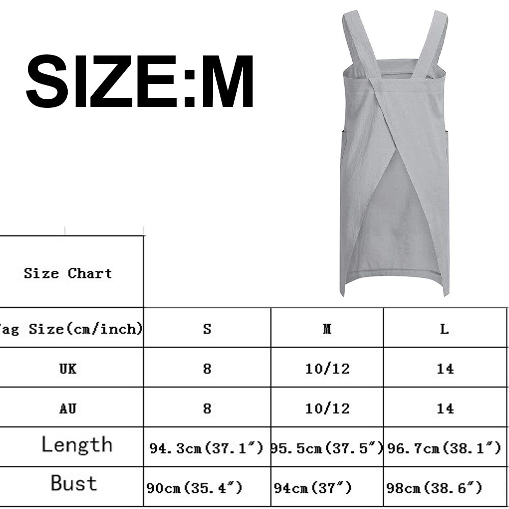 Gray Women's Cotton and Linen Apron with Cross Back and Large Pocket, Size M - Image 3