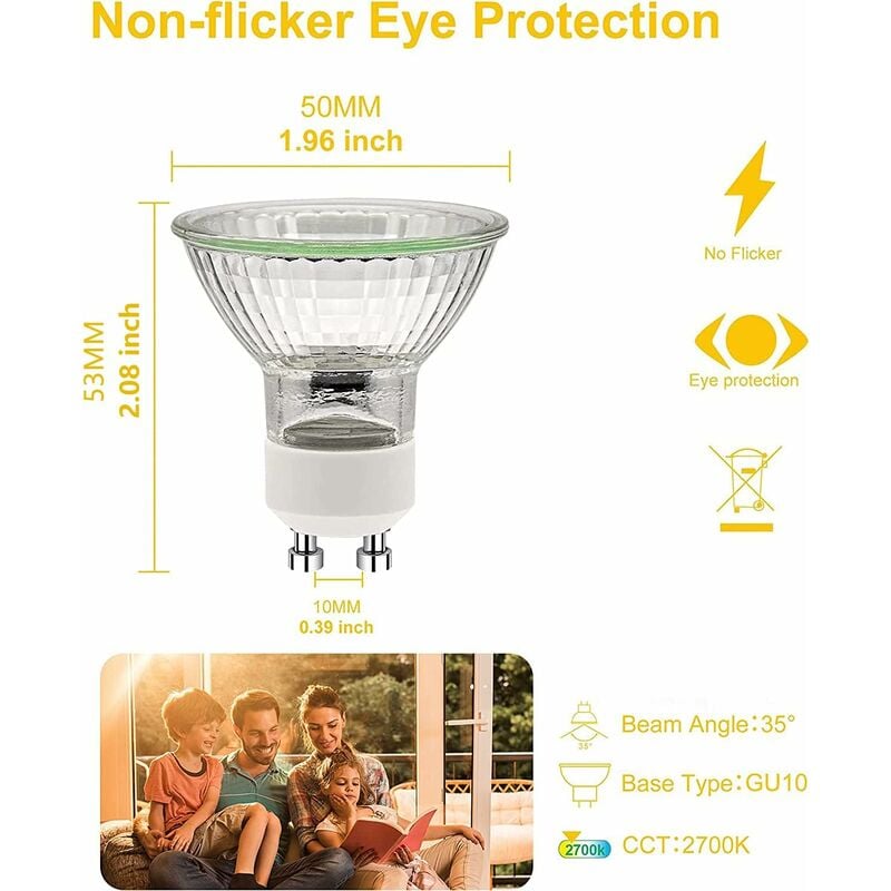 GU10 Halogen Bulbs 50W 220V 2700K Warm White 35 Degree Beam Angle 6-Pack - Image 3