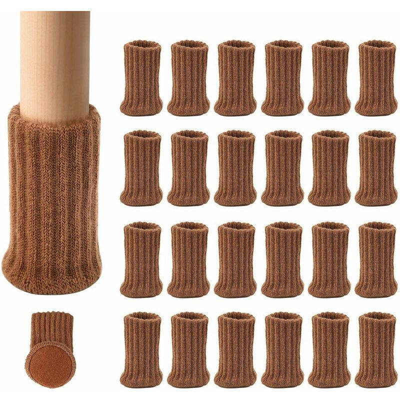 Non-Slip Knitted Furniture Socks for Chair Legs, 24 Pairs Brown, Prevents Scratches Reduces Noise, Easy to Move - Image 1