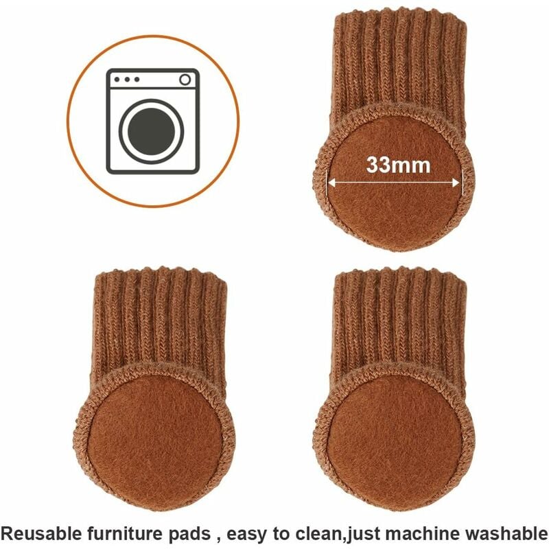Non-Slip Knitted Furniture Socks for Chair Legs, 24 Pairs Brown, Prevents Scratches Reduces Noise, Easy to Move - Image 3