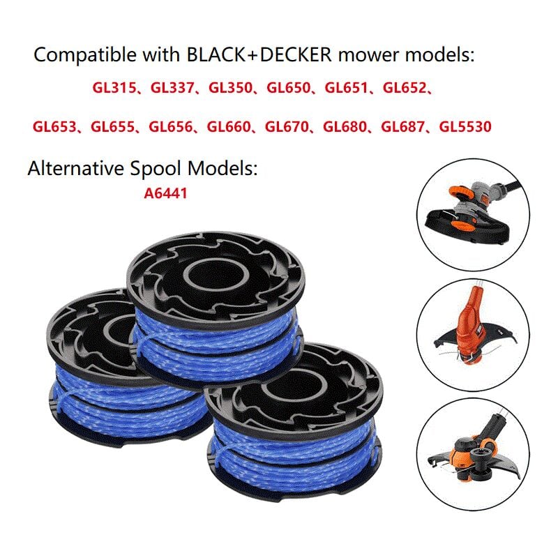 BLACK+DECKER Replacement Trimmer Spools 3-Pack A6441X3-XJ 3 x 12 m 1.5 mm Nylon Line Reflex Plus Self-Unwinding Blue - Image 4