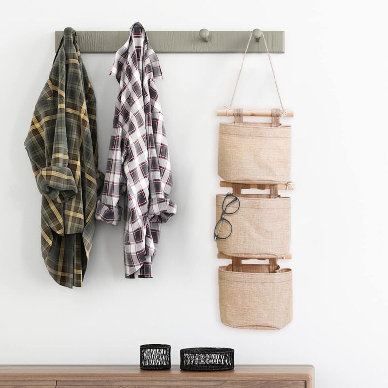 Hanging Storage Bag with Pockets 3 Layers Cotton Linen Canvas Hanging Storage Bag on Wall Door Organizer for Bedroom Bathroom - Image 3