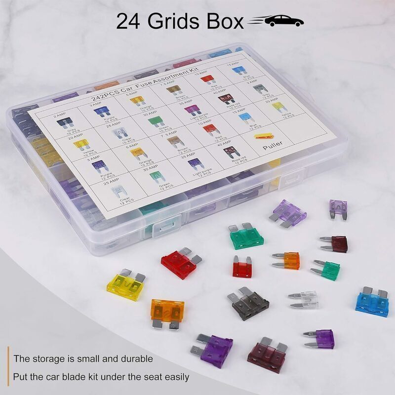 Car Fuse Auto Mini Fuses Assorted Kit 2A 3A 5A 7.5A 10A 15A 20A 25A 30A 35A 40A with Clip Storage Box 242 pcs, by DEBUNS - Image 2