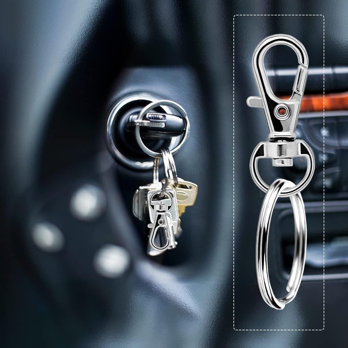 Small Stainless Steel Keychains, 100pcs Carabiner Keychains, DIY, DIY Ring, Button Lock, (Silver) - Image 4