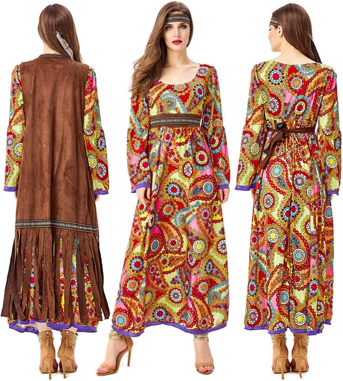 60s costume women, hippie women's dress set, 70s disco halloween outfits, hippie clothing women's costume, 60s clothing accessories L - Image 6