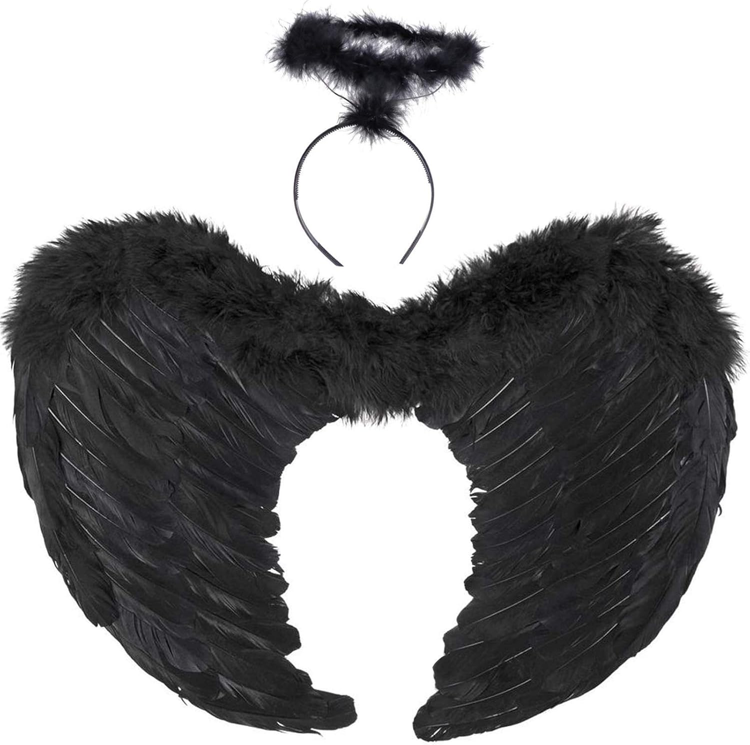 Black Angel Wings Costume - 45cm, with Halo, Compatible with Women Girls Fallen Feather Wings - Image 1