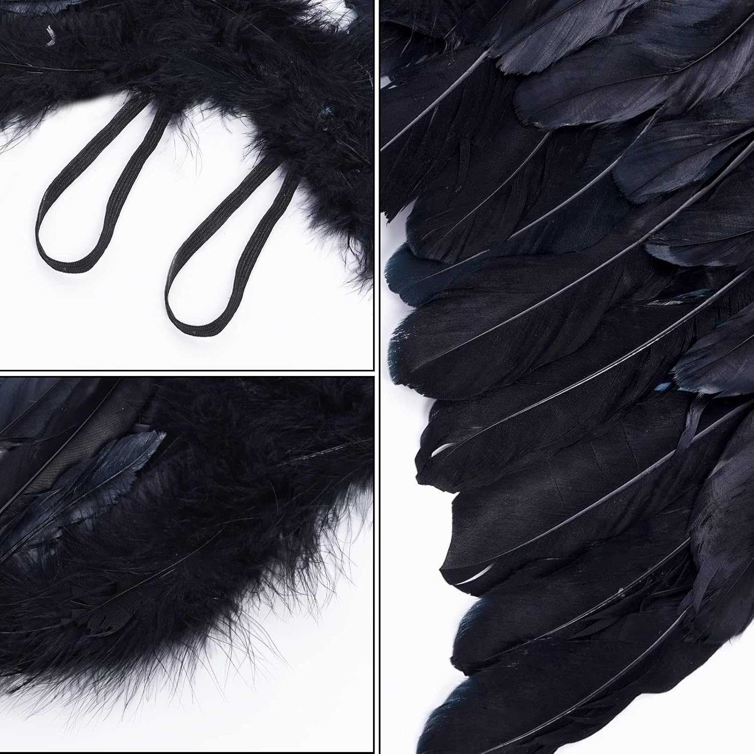 Black Angel Wings Costume - 45cm, with Halo, Compatible with Women Girls Fallen Feather Wings - Image 5