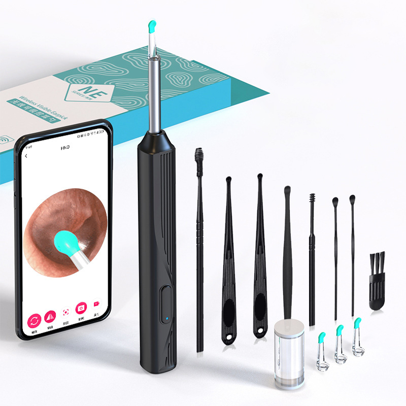 8 ST 1080P Wireless Ear Cleaning Otoscope Ear Cleaning Tool Black 8 PCS Set - Image 1
