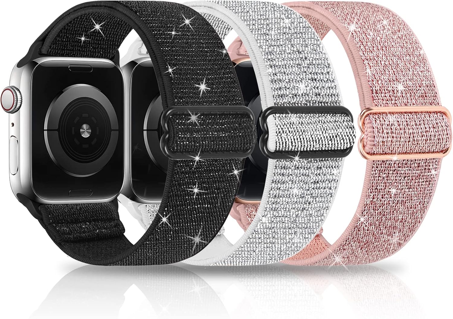 Stretchy Nylon Compatible with Apple Watch Bands 38mm 40mm 41mm Adjustable Solo Loop Sport Band for Women Men 3-Pack - Image 1